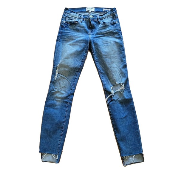 FRAME Denim - Frame Jeans Womens 26 Blue Distressed Denim Skinny Jeans With Stretch Mid Rise